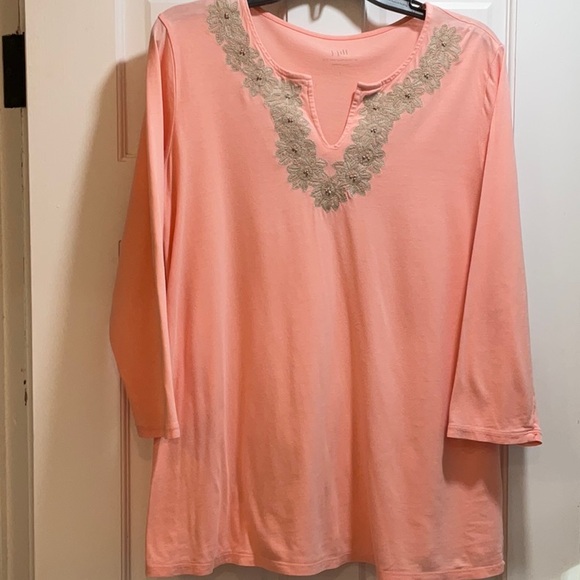 J. Jill Tops - J Jill Tunic with Embroidered Front in a Lovely Peach